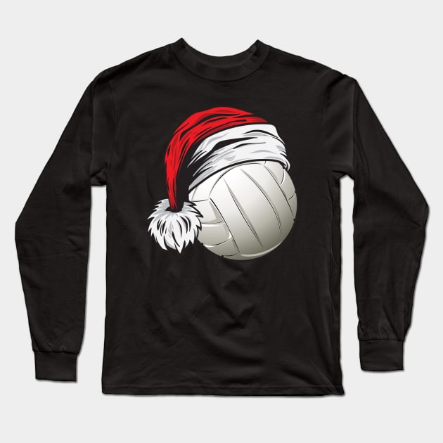 Christmas Volleyball Ball With Santa Hat Funny Sport X-mas print Long Sleeve T-Shirt by theodoros20